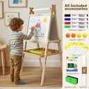 JOYOOSS Easel for Kids Ages 4-8 Easels for Toddlers Art Kids Easel Ages 8-12 Wooden Drawing Easels Double-Sided Magnetic Whiteboard Chalkboard with Paper Roll for Kid Dry Erase Board
