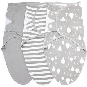 Swaddles for Newborns 3-Pack Infant Swaddles 3-6 Months Adjustable Swaddle Sleep Sack Soft Organic Cotton Baby Wrap for Safe & Cozy Sleep (White Grey)
