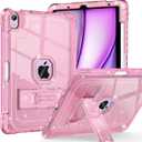 for iPad Air M3 11 Inch 7th Case 2025, for iPad Air M2 6th/5th/4th 11-inch Case 2024/2022/2020, Glitter Slim Heavy Duty Shockproof Cover with Pencil Holder Kickstand for Kids,Pink
