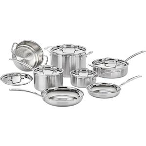 Cuisinart 12-Piece MultiClad Pro Triple Ply Stainless Stainless Steel Pots and Pans Set, Cookware Set Compatible with Induction, Electric, Gas Cooktops, Cool Grip Handles, Oven Safe to 500F, Silver