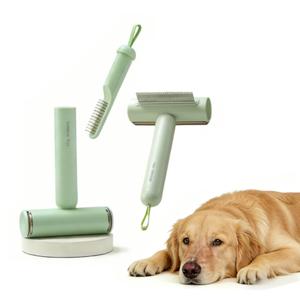 3-in-1 Pet Grooming Combs for Matted Hair Dogs/Cats,Stainless Grooming Comb with Short & Long Teeth,With a Lint Roller for Dust & Hair,Hidden Dematting Comb for Long Hair,Easy to Use and Clean Brown