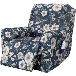 FUANGUI Recliner Chair Cover 4-Pieces Lazyboy Cover for Recliner Chair with Storage Pockets Furniture Protector for Living Room,Jacquard Sofa Slipcover for Kids, Pets, Dog and Cat, 25