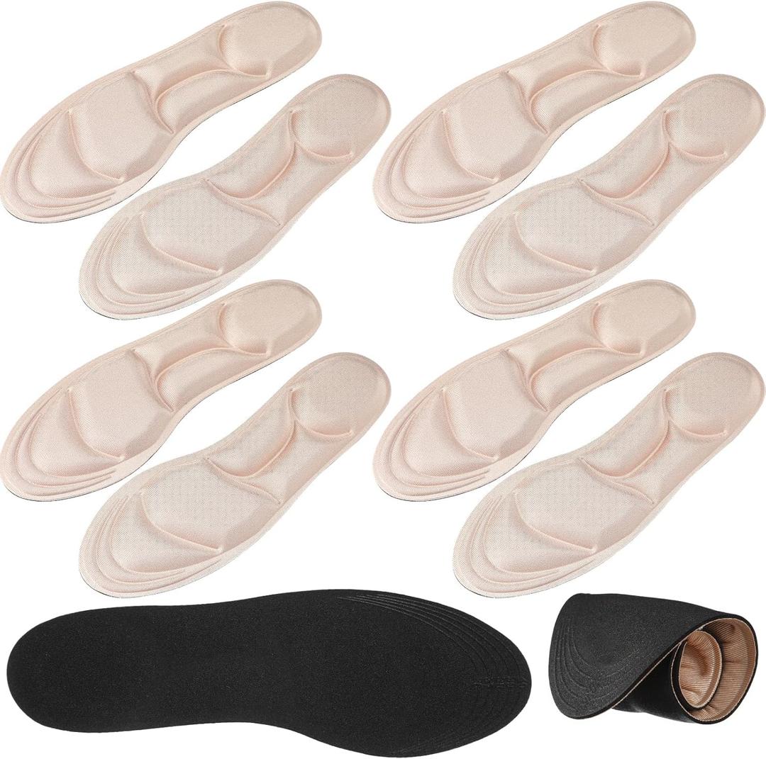4 Pairs Arch Support Insoles for Women, Memory Foam Cushion Shoe Inserts, Breathable High Heel Inserts, 5d Barefoot Comfort Shoe Pad for Massaging Arch Pain Relief(Beige)