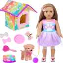 DOTVOSY American 18 Inch Doll's Clothes and Accessories Pets Dog Play Sets for 18" Doll Included Dress, Pets Dog, pet Nest, Toy Ball, Hair Comb