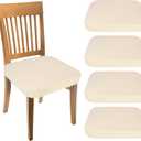 uxcell 4Pcs Stretch Jacquard Seat Covers, Dining Chair Seat Slipcover Washable Removable Cushion Protector for Dining Room Kitchen Restaurant, Beige