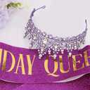 COCIDE Purple Birthday Queen Sash for Women Happy Birthday Crowns Princess Tiaras Sashes for Girl Crystal Party Decorations Rhinestone Headband Supplies Decor