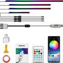Ambient Lighting Car Led Lights Interior with APP, USB Powered Acrylic Neon Flexible Strip Fiber Optic LED Ambient Lighting kit,4 in 1 RGB Sound Active Music Lights Sync Car Decorations