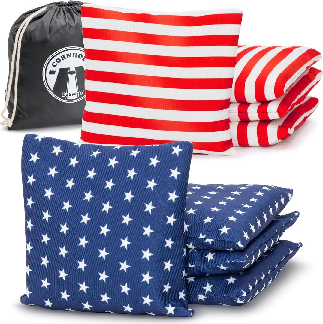 GoSports Official Regulation Cornhole Bean Bags Set of 8 for Fun Casual Cornhole Games - All Weather - American Stars and Stripes or Red and Blue