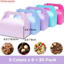 UnicoPak 30 Pack Pastel Party Favor Bag Boxes, Gable Gift Boxes with Handles for Candies Treats Goodies Cookies, Ideal for Theme Birthday Party, Classroom Events, Valentine's Day, 6.5x3.5x3.5 Inches