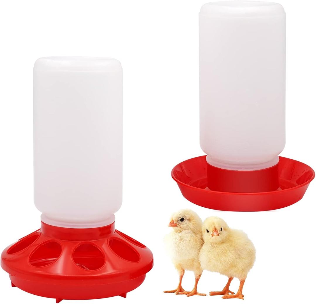Chicken Feeder and Waterer Set Hanging Chicken Waterer Feeder for Poultry Duck Quail Chick Baby Automatic Chicken Feeders no Waste Bird Water Dispenser Chicken Coop Accessories Supplies (Red)