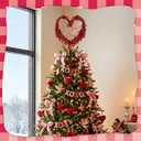 Gejoy Valentine Tree Topper XOXO Velvet Heart Tree Topper Rustic Valentines Treetop Red Heart Decorations Love Ornaments with Light String for Wedding Holiday Party Door Home Decor(Rattan)