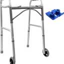 Foldable Lightweight Two Button Walker with 5 Wheels, Includes Ski Glides - Folding Design Ideal for Seniors and Elderly Adults - Adjustable for Tall Men and Women - Standing Handicap Mobility Aids