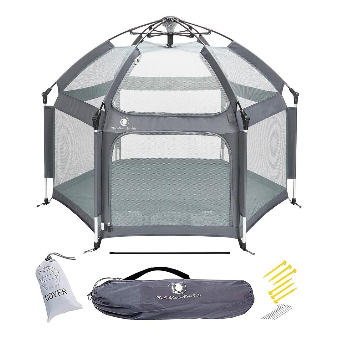 POP 'N GO PLAYPEN - Indoor & Outdoor Baby Playpen for Babies and Toddlers - Baby Beach Tent, Foldable, Portable W/Canopy, Travel Bag, & Mosquito Net - Pop Up Pack and Play Tent (Anchor Grey)