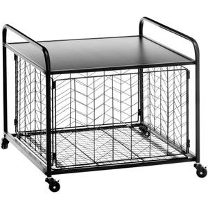 mDesign Small Portable Mini Fridge Storage Cart with Wheels and Handles - Mobile Refrigerator, Microwave, Appliance Platform Table with Drawer Basket for Dorm Room, Studio, Apartments - Black