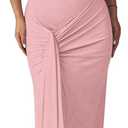 Mojessy Women Bodycon Maxi Dress Sexy Mock Neck Lace Up Bandage Ruched Short Sleeve Long Dress Cocktail Dress (Large, Pink)