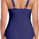 RELLECIGA Womens Mesh One Piece Swimsuit V Neck Tummy Control Bathing Suit Slimming Swimwear (M)