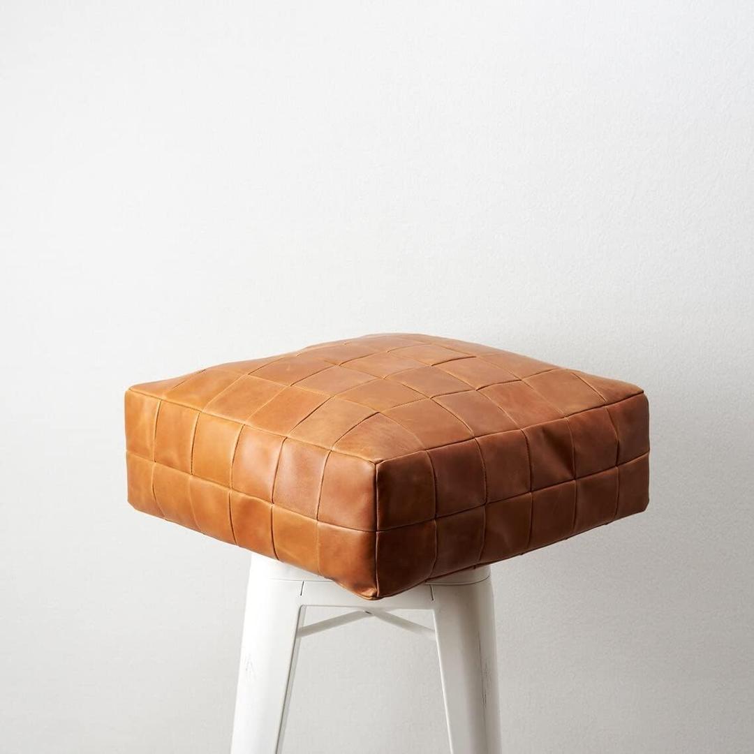 MARRAKESH STYLE Comfortable Leather Ottoman Pouf - Handmade Unstuffed Moroccan Pouf Cover - Square Pouf & Foot Rest Ottoman - Perfect for Living Rooms Bedrooms & Kids Room - Luxury Square Brown