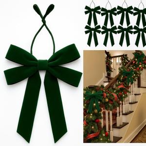 36 Pcs 20 Inches Christmas Garland Ties with Large Velvet Bows Decorative Reusable Twist Tie Bows for Banister Christmas Indoor Outdoor Holiday Wreath Decorations(Dark Green)