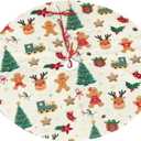 Xmas Trees Gingerbread Man Christmas Tree Skirt with Elk Christmas Tree Holly Xmas Holiday Tree Mat for Family Holiday Party Decor 30"