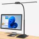 KableRika Desk Lamp Double Light: Bright Led Desk Lights for Home Office - Eye Care Reading Table Lamps with Base - Dimmable Desktop Lighting for Computer Monitor Study Drafting (Black-28inch)