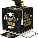 Funrous Large 2025 Black and Gold Graduation Card Box with 30 Pcs Advice Card Gift Money Box Congrats Grad 3D Cap Top Holder Class of 2025 Party Decorations College Graduation Supplies
