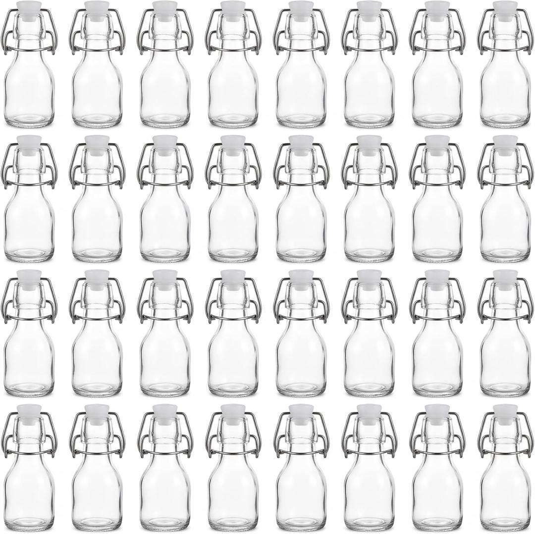 Kingrol 30 Pack 2 oz Glass Bottles with Swing Top Lids, Small Airtight Bottles for Vanilla Extract, Juice Shot, Maple Syrup, Mini Glass Bottles for Wedding Party Favors & DIY Gifts