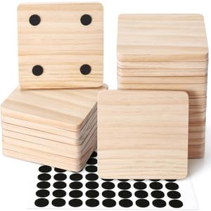 24 Pieces Unfinished Wood Coasters, GOH DODD 4 Inch Wooden Slices Blanks Bulk Set with Soft Foot Pads for Drinks Crafts Laser Engraving Wood Burning Staining Drawing Painting Decoupage Wedding, Square