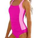 HOTOME Girls Swimsuits Size 14-16 Solid Color Blocking Two Piece Bathing Suit Ruched Design Teen Bathing Suits with High Waist Shorts Holiday Teen Swimsuits for Girls 14-16 Hot Pink