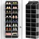 Yecaye 8 Tier Over the Door Shoe Organizer of Deep 16 Compartments, 50lbs Load Shoe Rack for Door in Oxford Holds 16-24 Pairs, Stain-Resistant Hanging Shoe Organizer for Closet, Black