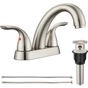 2 Handle Bathroom Sink Faucet, with Pop up Drain & Supply Lines, 4 Inch Centerset Brushed Nickel Faucet for Lavatory Bathroom Sink, Professional Modern Vessel Deck Mount Vanity rv Faucet