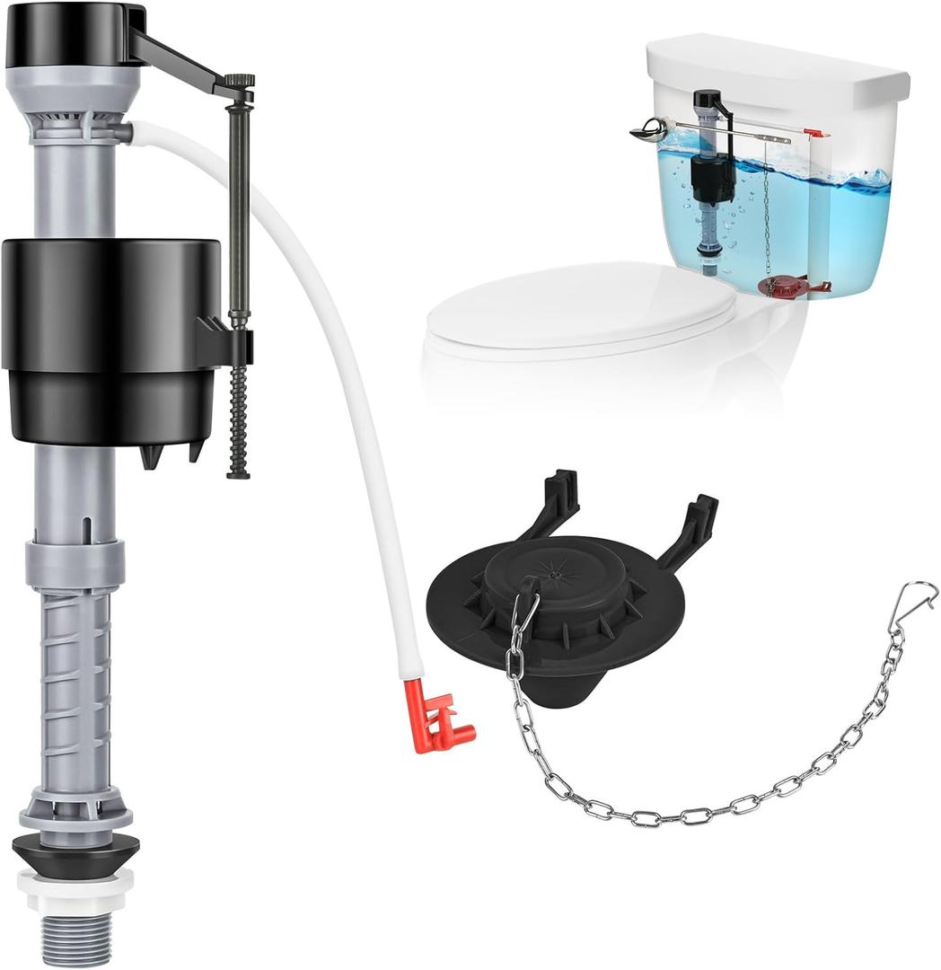 Universal Toilet Repair Kit for Inside Tank Includes Adjustable Fill Valve & 2-Inch Flapper, Quiet & Easy Installation (Black, 1-Pack)