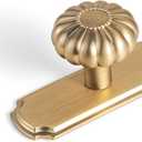 Set of 6 - Elegant Bloom Champagne Bronze Cabinet Knobs with Backplate, Drawer Pulls for Kitchen, Dresser Cabinet Hardware for Bedroom, 1-1/4 Inches Diameter Handles