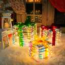 Set of 3 Christmas Lighted Gift Boxes with 140 LED Lights, Plug-in Holiday Decorations for Xmas Tree, Home, Indoor Outdoor Décor