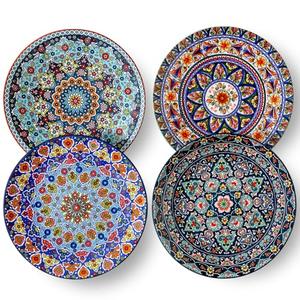 glowworm Dinner Plates Set of 4, 10.5 Inch Ceramic Plates for Steak, Dishes Set for Kitchen, Housewarming Gift，Microwave, Oven & Dishwasher Safe, Bohemian