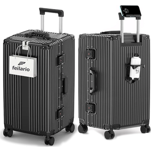 feilario 30in Super Large Captain Aluminum Frame Hardside Spinner Wheels Luggage, Removable Wheels Zipperless Checked Suitcase with Cup Holder/Phone Holder