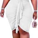 IyMoo Women's Sexy Plus Size Bodycon Sleeveless Drawstring Ruched Mini Club Dresses 1XL