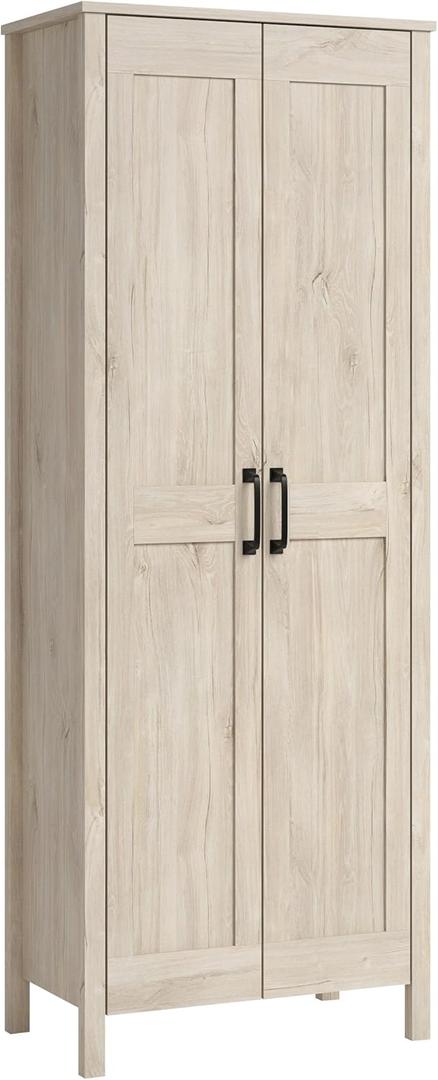 Sauder 2-Door Storage Cabinet, Tall Wooden Organizer, in a Chalk Oak Finish