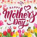 Happy Mother's Day Backdrop Tulip Floral Heart Mom-Baby Silhouette Background for Mother's Day Birthday Party Decoration Family Event Supplies Photo Booth Props 10x8FT