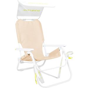 SUNFLOW Shore Thing Premium Beach Chair - Adjustable, Portable, Rust-Resistant, Reclining Beach Chair with UPF 50+ Sun Shade and Drink Holder for The Ultimate in Comfort - Creamsicle