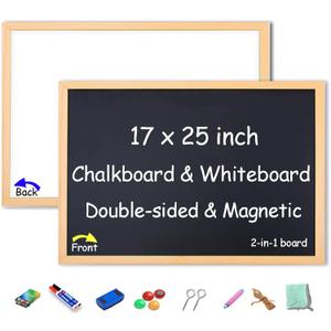 Magnetic Chalkboard 17x25 Double-Sided Chalkboard and Whiteboard 2-in-1 Hanging Wall Wood Framed Decor Blackboard and Dry Erase Whiteboard for Kids, Home, Restaurant Magnetic Chalkboard 17x25 Double-Sided Chalkboard and Whiteboard 2-in-1 Hanging Wall Wood Framed Decor Blackboard and Dry Erase Whiteboard for Kids, Home, Restaurant