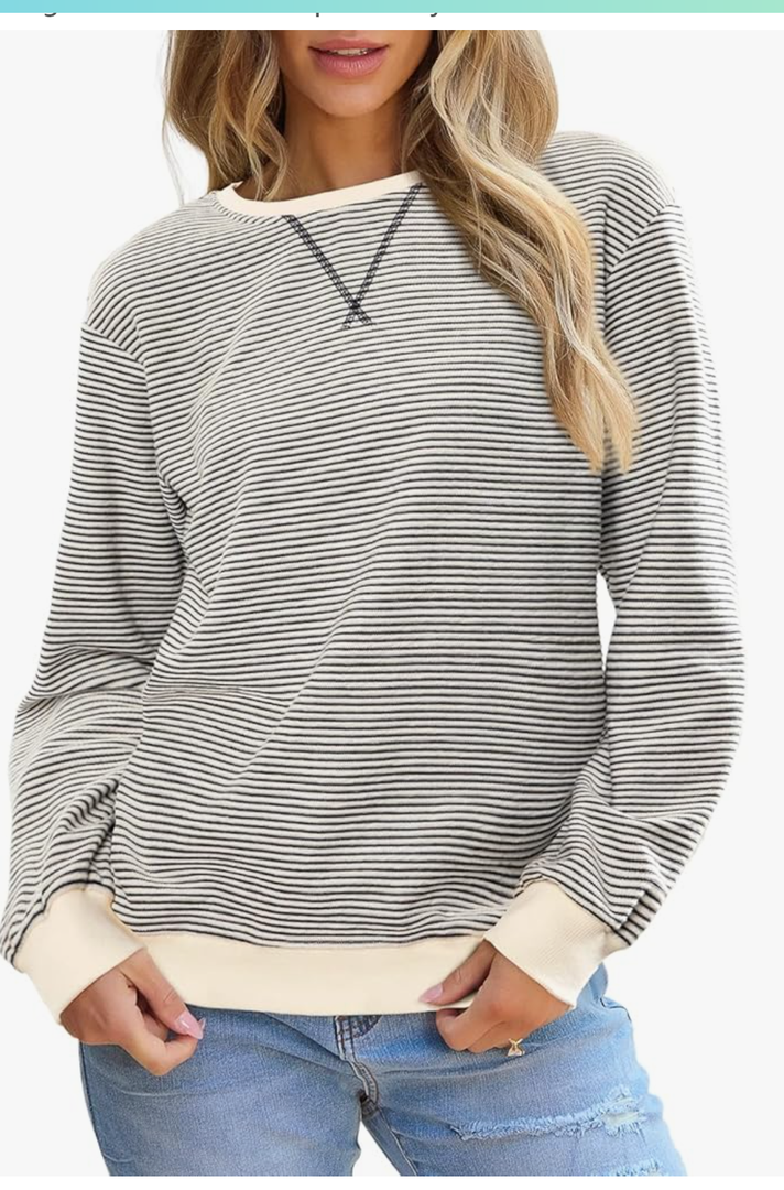 SHEWIN Womens Striped Sweatshirt Crewneck Casual Long Sleeve Pullover Tops Trendy 2025(m)