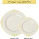 Bestluck 200 PCS Ivory and Gold Plastic Plates for 100 Guests, Gold Disposable Plates Include 100 PCS Dinner Plates, 100 PCS Dessert Plates for Party, Wedding and Graduation (200, Ivory White)