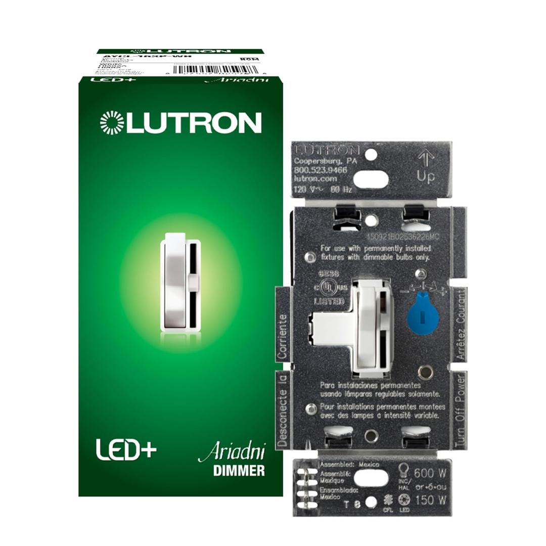 Lutron Ariadni/Toggler LED+ Dimmer Light Switch for Dimmable LED, Halogen and Incandescent Dimmer Switch, 150W, Single-Pole/3-Way, AYCL-153P-WH, White