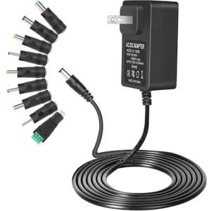 10V 2A,1.8A, 1.5A, 1A,0.5A Power Supply,10V Charger 2A 24W Maximum DC Power Cord Adapter, with 9 Replacement connectors 100V-240V Input Adapter American Wall Plug.