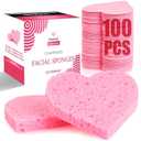 100-Count Compressed Facial Sponges, 100% Natural Cosmetic Spa Sponges for Facial Cleansing, Exfoliating Mask (Pink Heart)