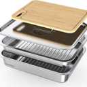 Geesta Grilling Prep and Serve Tays, Stainless Steel Large Capacity Food Prep Tray, Grill Carry System, Marinade Container with Lid and Cutting Board,BBQ Grill Accessories, Grilling Gifts for Men