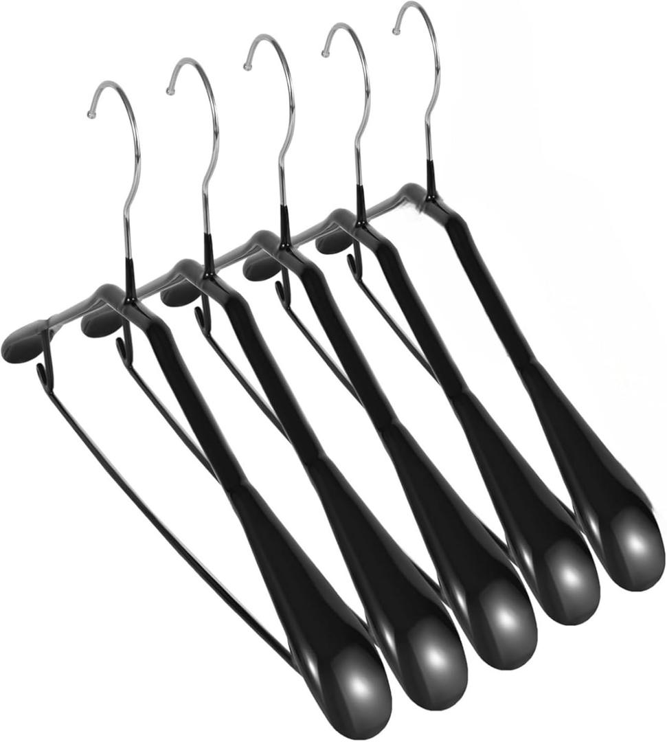 5 Pack Wide Shoulder Hangers Metal Suit Hangers Smooth Soft Gloss Grippy Flexible Thick Rubber Blazer Non Slip Jacket Clothes Hangers Black