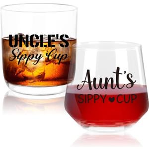 Ithmahco Aunt And Uncle Christmas Gifts, Aunt Wine Glass And Uncle Whiskey Glass Set, Aunt Uncle Gifts, Best Aunt And Uncle Ever Gift Set, Funny Christmas Birthday Gifts For Aunt Uncle