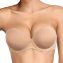 Plusexy Women's Push Up Strapless Bra Thick Padded Underwire Convertible Multiway Bras (Beige), 42B
