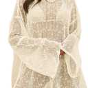 Lilosy Sexy Crochet Sheer Kaftan Caftan Beach Dress Bathing Suit Swim Coverup One Piece (Small, Beige)